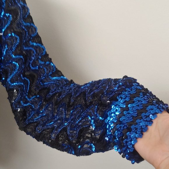 Vintage Blue and Black SequinDisco Blouse - Picture 2 of 4